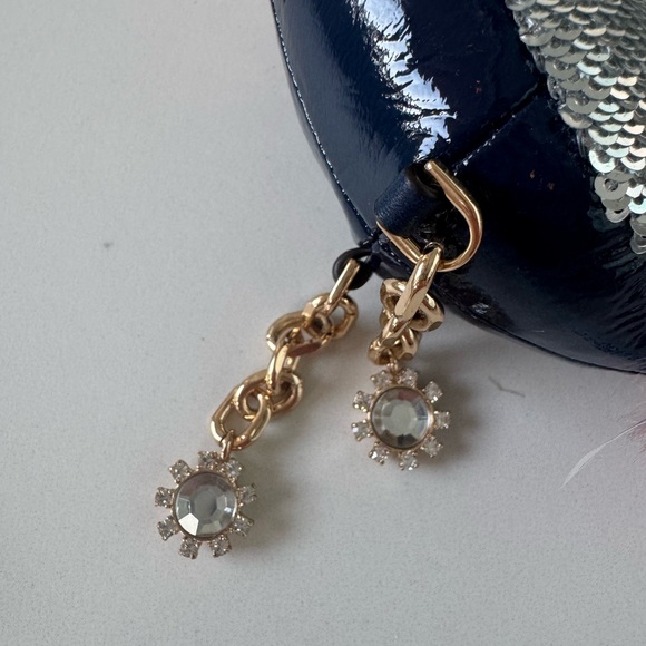 Tory Burch Jeweled Eye Sequins Bird Bag Charm Keychain Blue & Silver - Picture 3 of 11